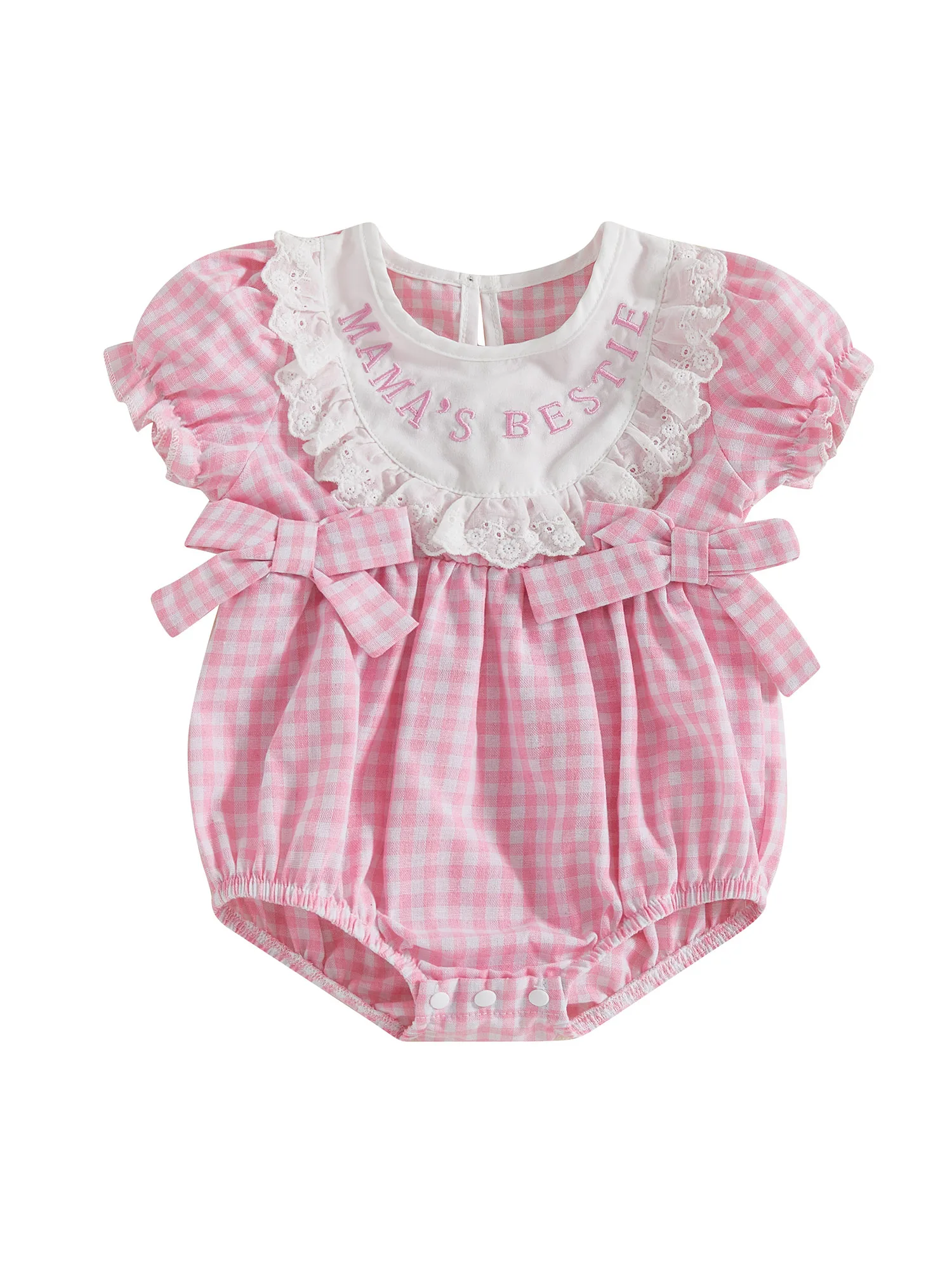 

Очаровательный комбинезон с цветочным принтом для маленьких девочек, рукавами с рюшами и бантом. Стильный летний наряд для младенцев и малышей.