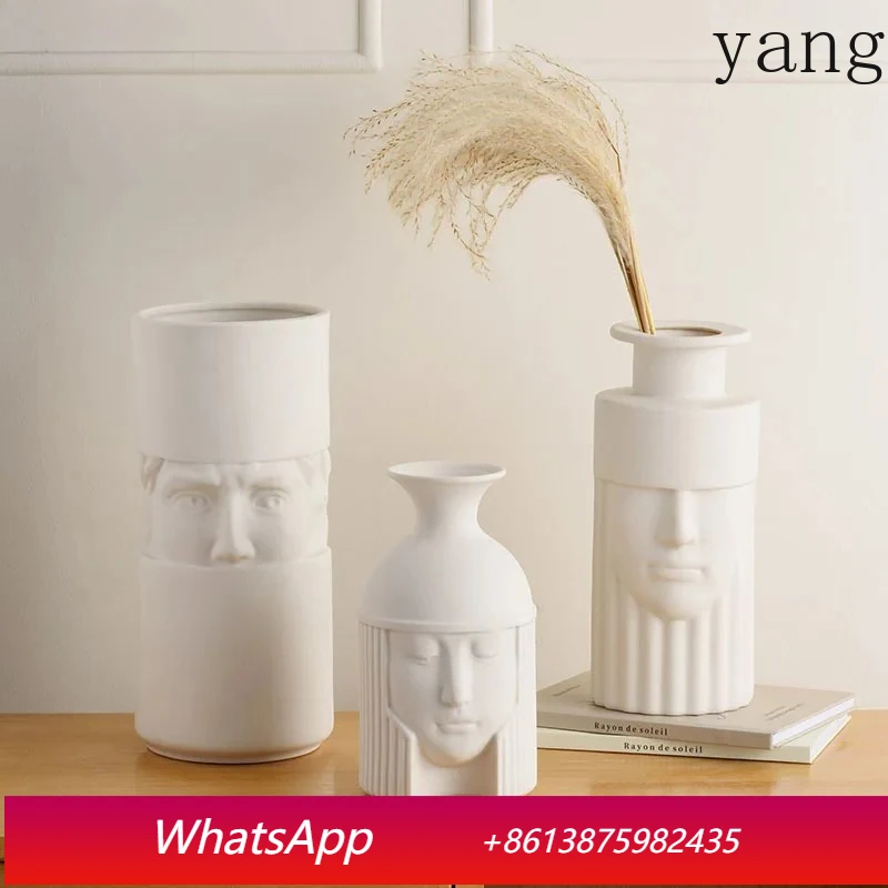 

Creative Warrior Head Statue Vase Ceramic Crafts Artificial Flowers Decorative Flower Arrangement Desk Decoration White Vases