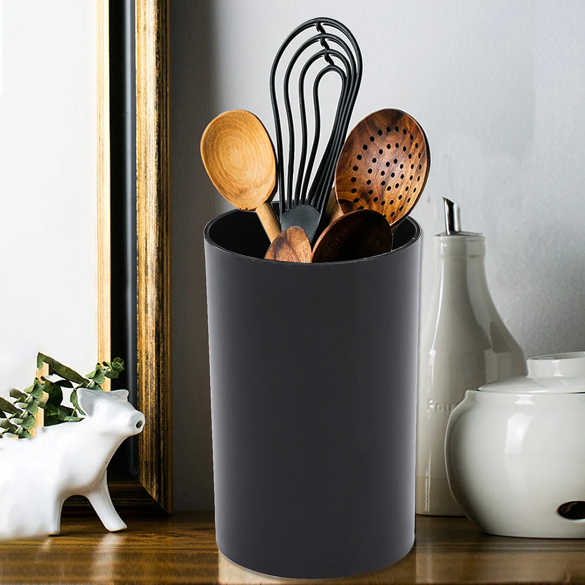 

1pc Kitchen Utensil Organizer Plastic Countertop Storage Rack With Drain Holes For Spoons Forks Chopsticks Silverware Holder