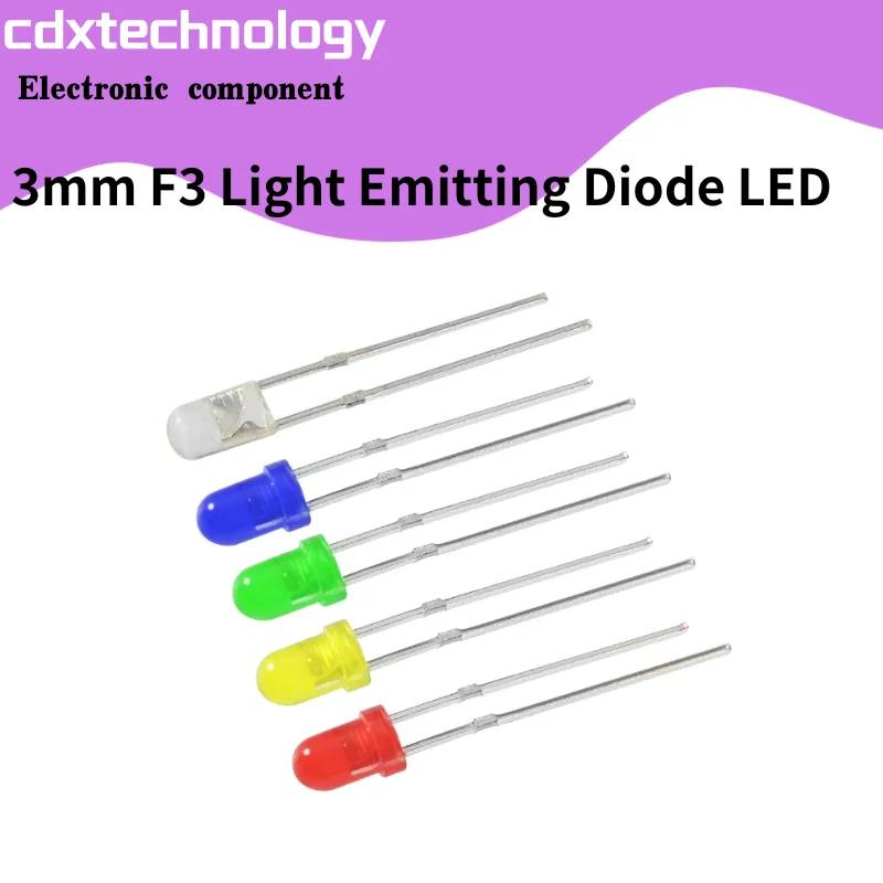 Kit sortido de diodos emissores de luz LED, lâmpadas eletrônicas DIY, vermelho, verde, azul, amarelo, laranja, branco, 3mm, F3, 50, 100Pcs