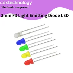 50 100PCS 3mm F3 Light Emitting Diode LED Diode Assorted Kit Red/Green/Blue/Yellow/Orange/White DIY electronic Lamps