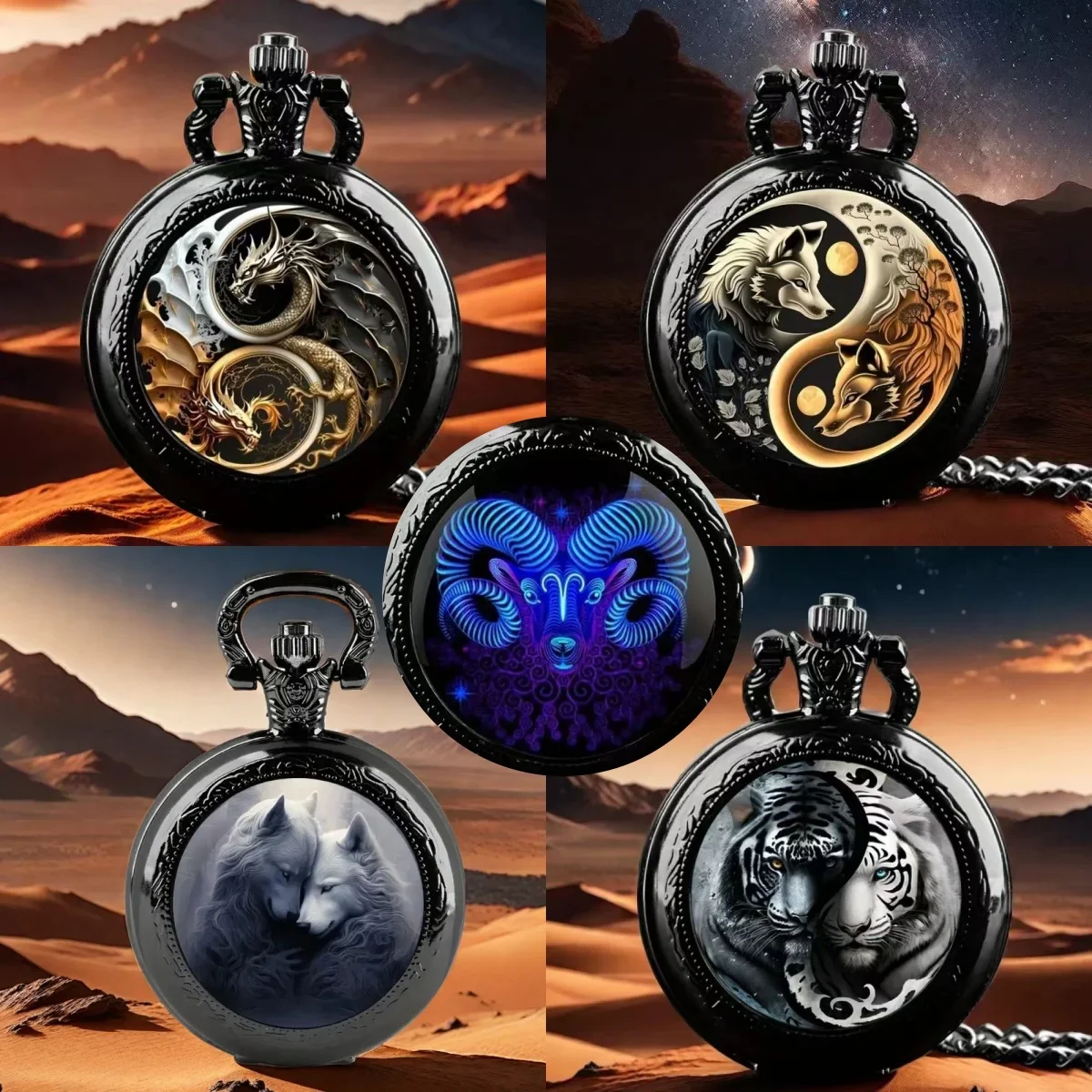 

Vintage Pocket Watches Dragon Animal Design Necklace Pendant Quartz Pocket Watch,Exquisite Stylish Watch Men and Women's