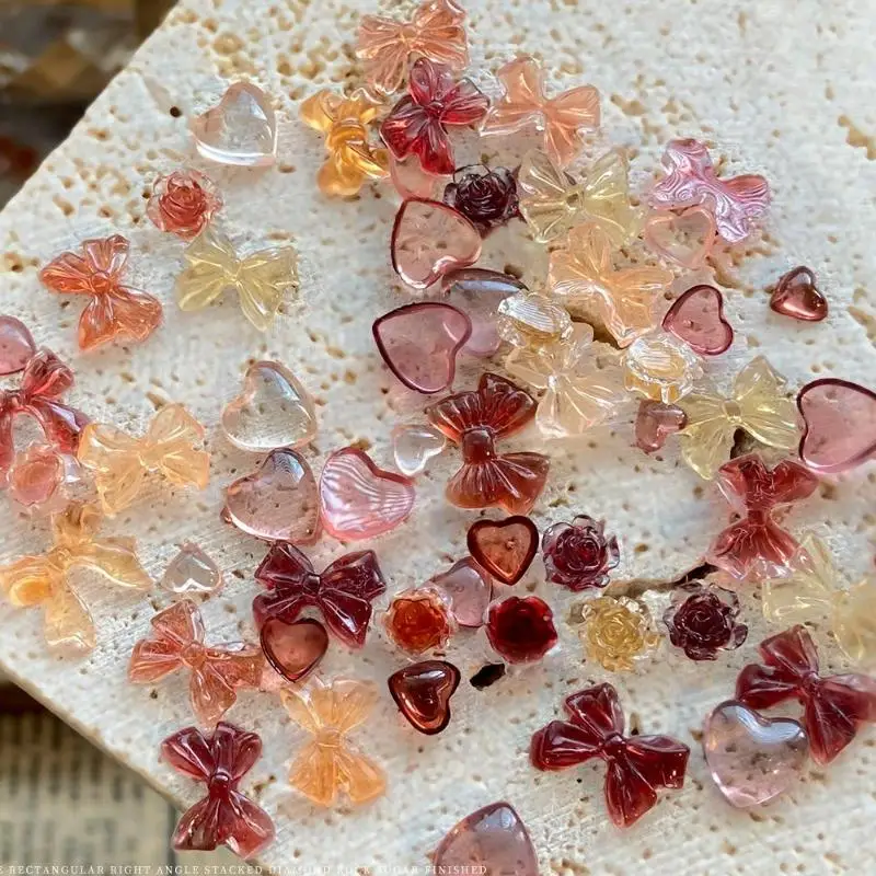 50pcs Nail Charms Mixed Butterfly Bow Camellia Heart Nail Decoration Autumn Style For Manicure DIY Material