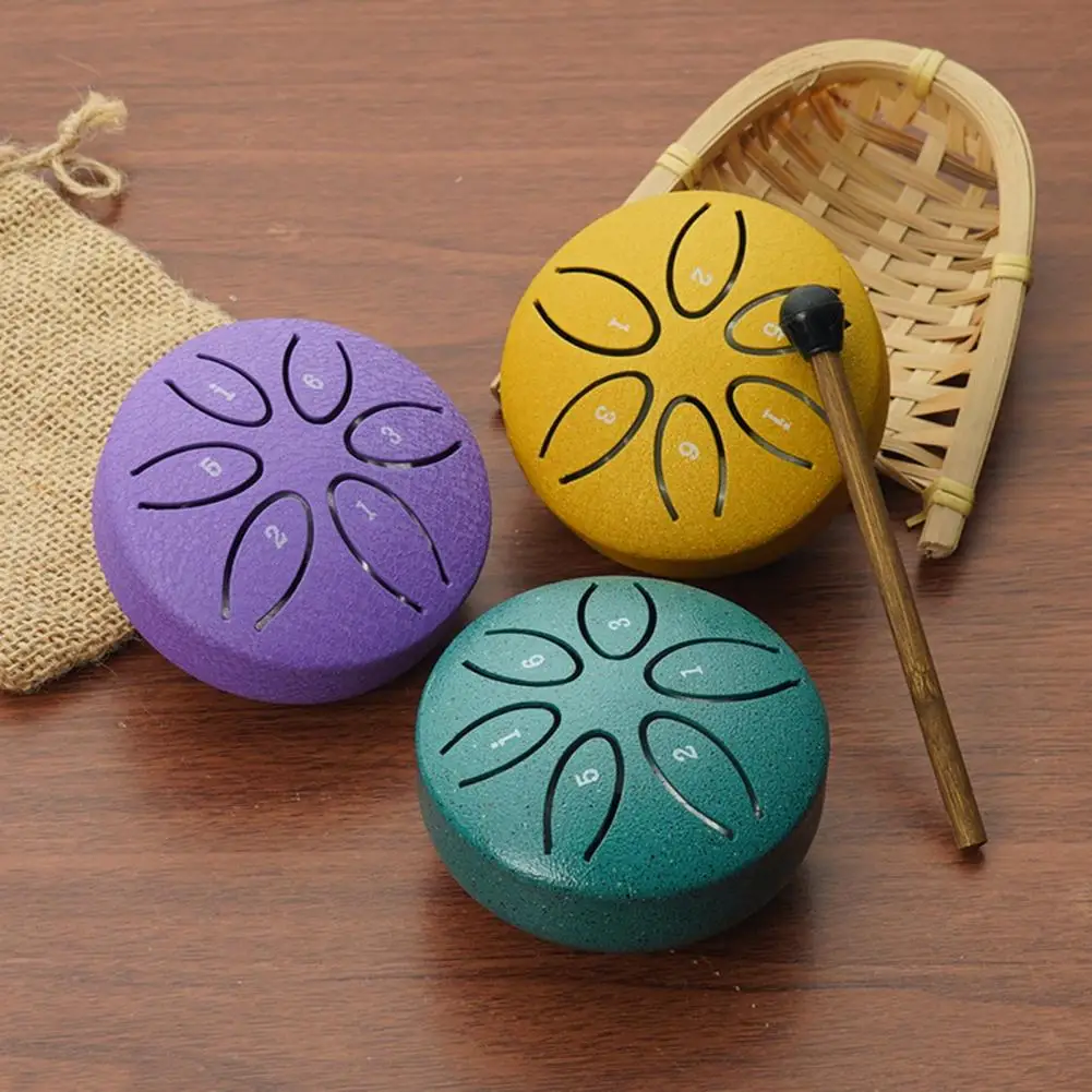 Bęben językowy 3 cale 6 banknotów Outside Garden Rain Chime Mini bęben czakry Mały eterealny bęben ręczny z młotkiem do jogi Zen