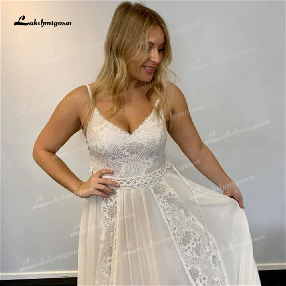 Lakshmigown Spaghetti Strap Wedding Dress 2025 Lace V Neck A Line Wedding Gown amanda noviasrobe de mariée amanda novias offi