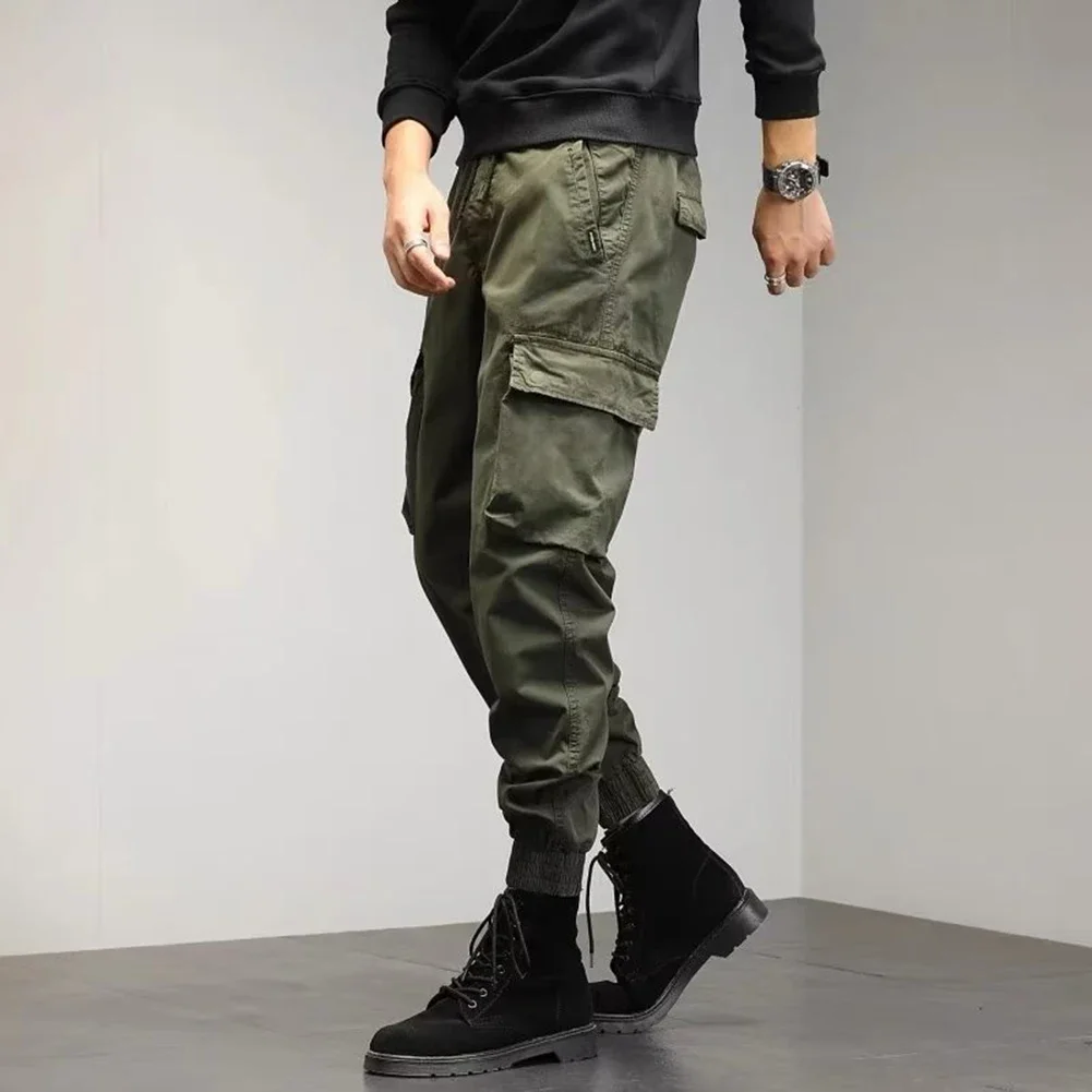 Hot Autumn Hiking Cargo Pants Trousers Durable Loose Overalls Slight Stretch Solid Color With Multiple Pockets