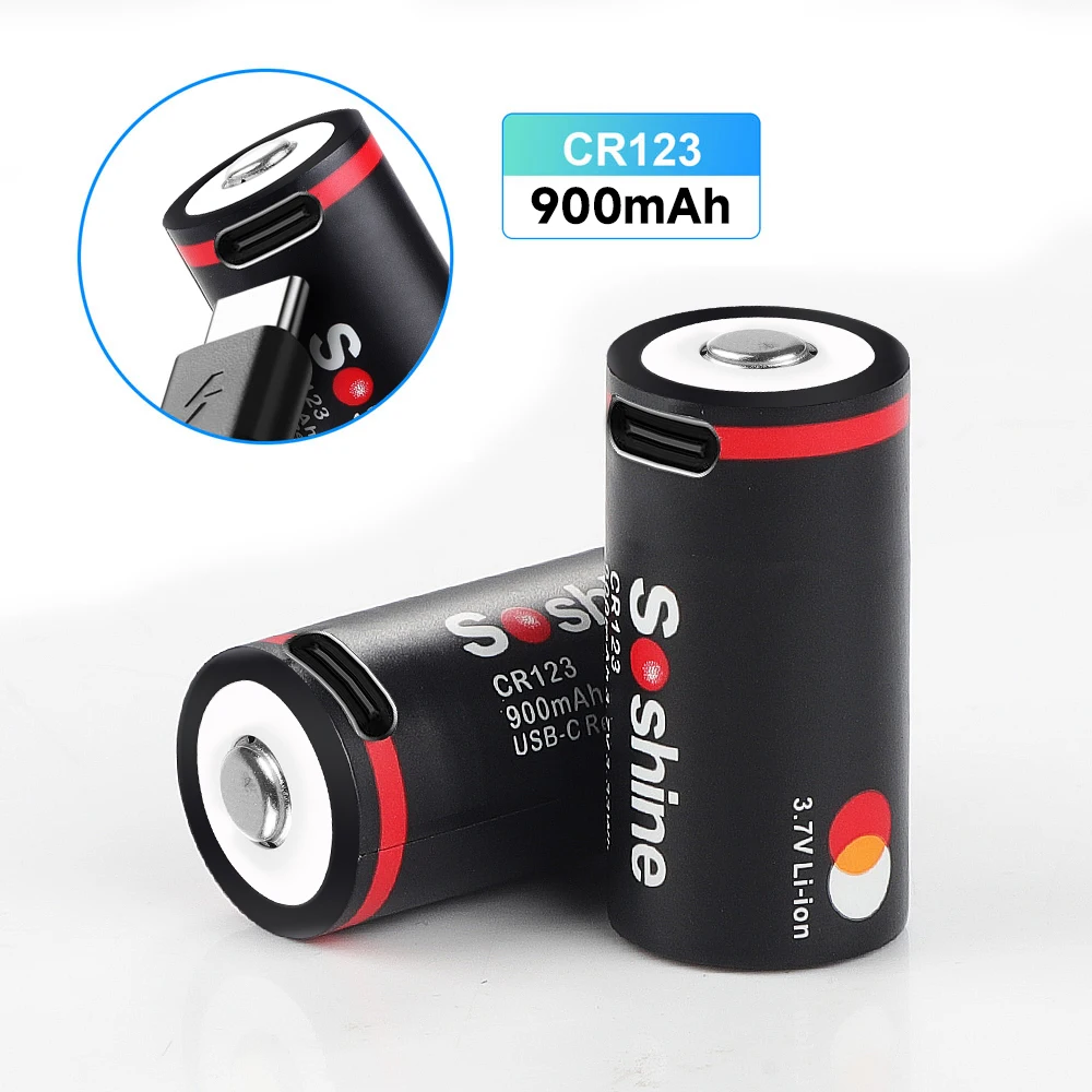 Soshine 3.7V RCR123 16340 Lithium Li-ion Battery USB CR123 900mah Rechargeable Battery for Camera Flashlight +USB Type-c Cable view 4