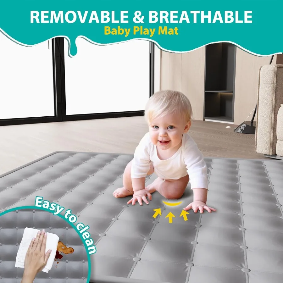 روضة أطفال قابلة للطي للأطفال الصغار مقاس 50 × 50 بوصة قلم لعب محمول قابل للطي مع مقودين داخليًا وخارجيًا