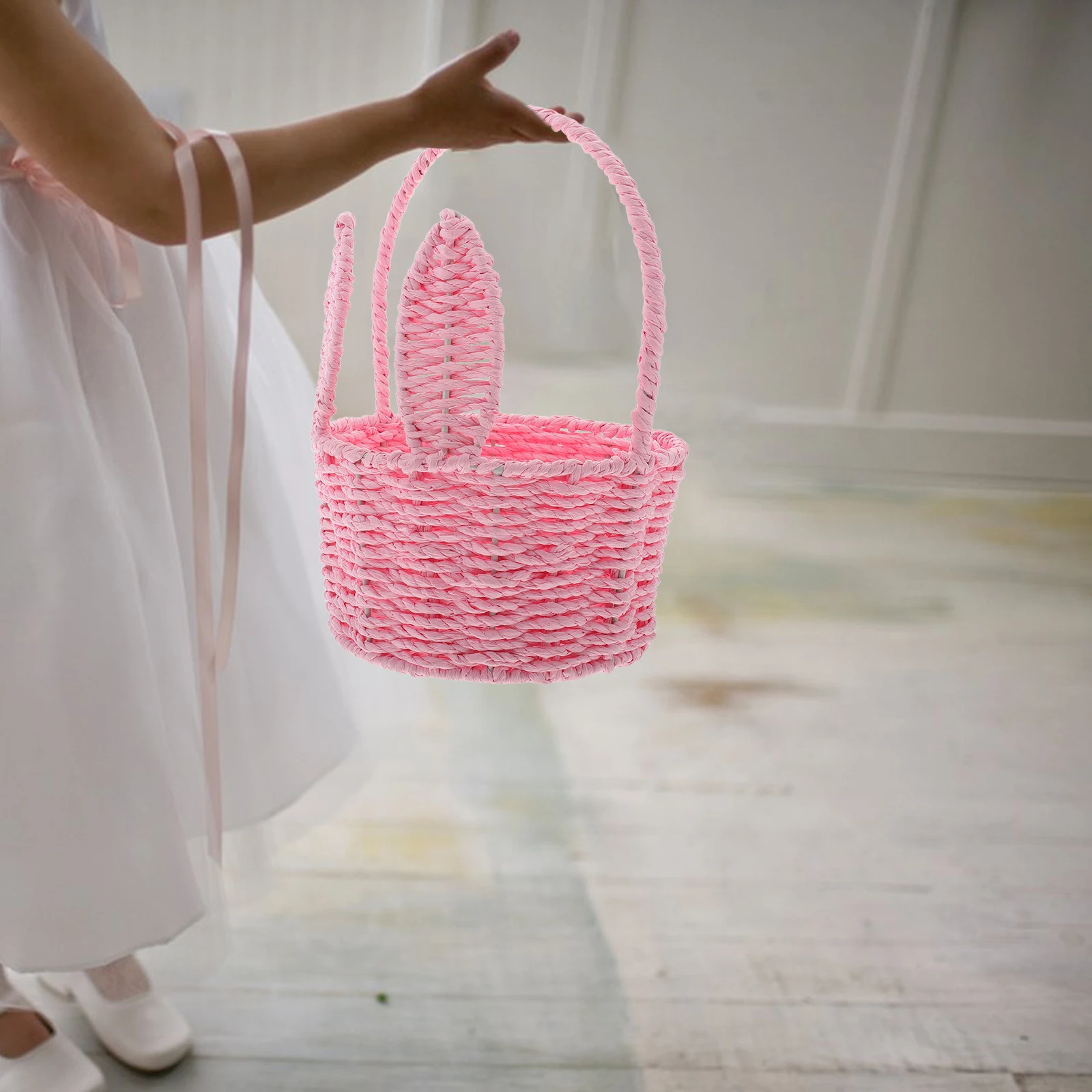 

Woven Flower Basket Bunny Shape Safe Sustainable Practical Use Easter Rope Storage Dishes Candy Wicker Rattan Picnic