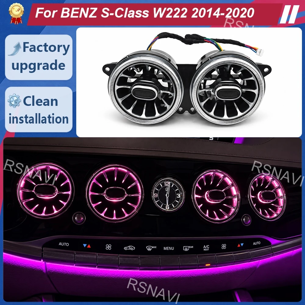 Rear Turbine Air Conditioning Vents with Ambient Lighting for Mercedes-Benz S-Class W222 2014-2020 Cabin Interior Retrofit Kit