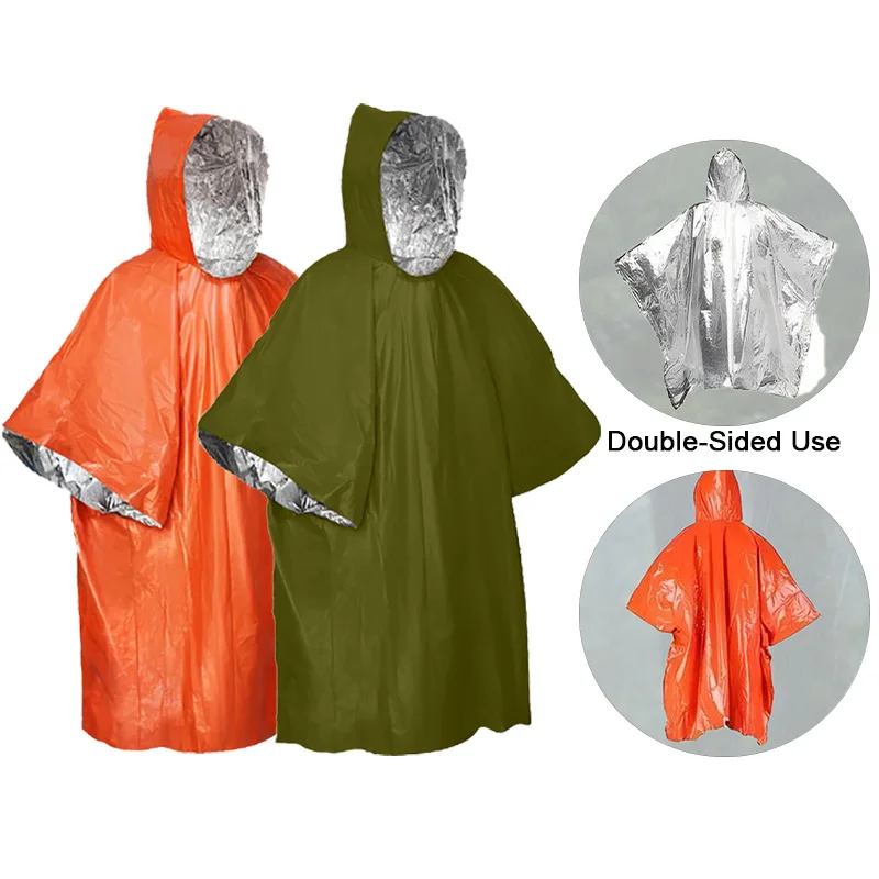 Notfall-Thermo-Regenponcho Doppelseitig Wasserdicht Isolierter Überlebens-Regenmantel für Outdoor-Camping Wandern Notfälle
