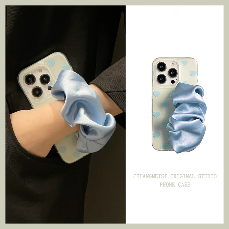 

Новый браслет с синим сердцем и рюшами для Apple 15promax, чехол для iphone14promax Creative 14pro, устойчивый к разрез 15 веревок через плечо