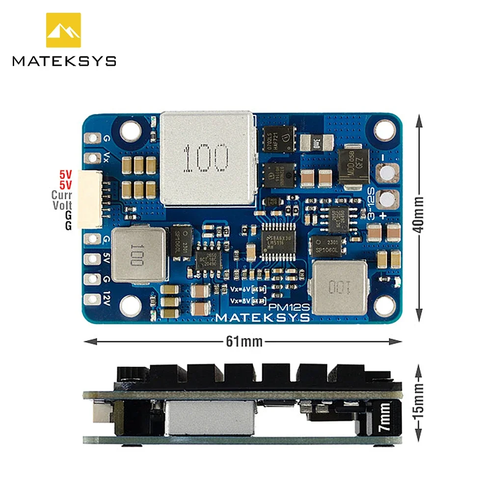 MATEKSYS PM12S-3 Power Module 3-12S LIPO 5V 9V VX BEC with HeatSink for RC Multirotor Fixed-Wing Airplane FPV Cinelifter