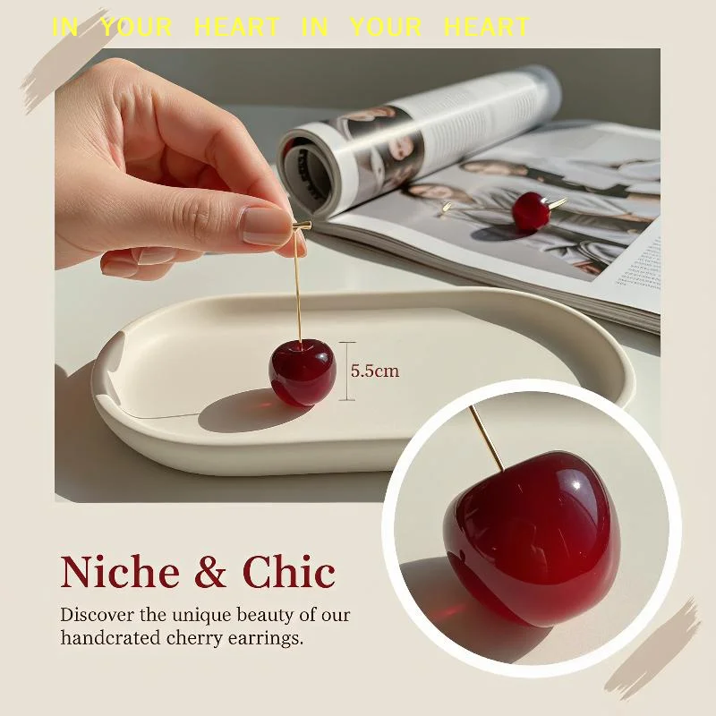 【X】Sweet Fruit Design Red Cherry Drop Earrings Delicate Fashion Women Jewelry for Graduation Gift Daily Outfits