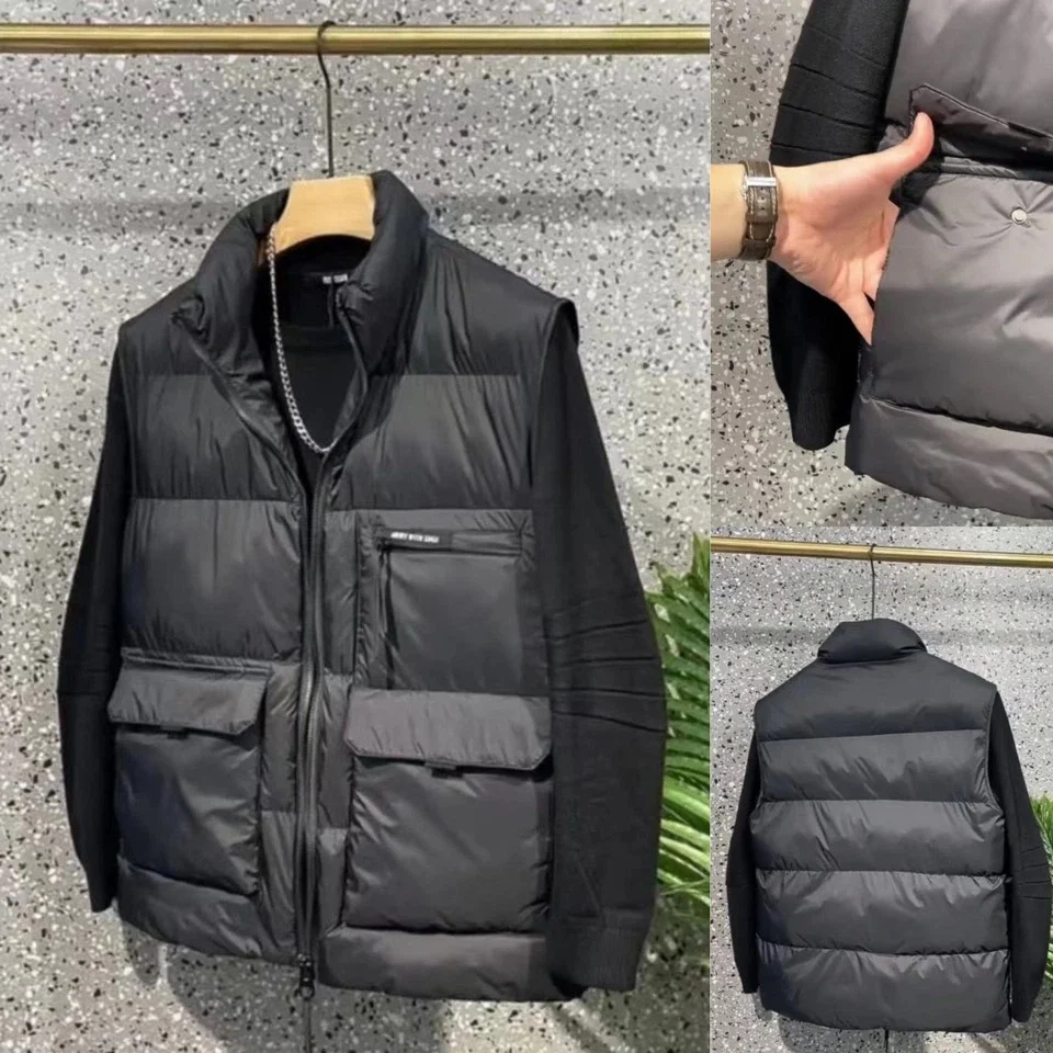 

2023 Men's Down Cotton Jacket Sleeveless Down Vest Autumn Winter Warm Stand-up Collar Oversize Puffer Vest Men Clothing B41