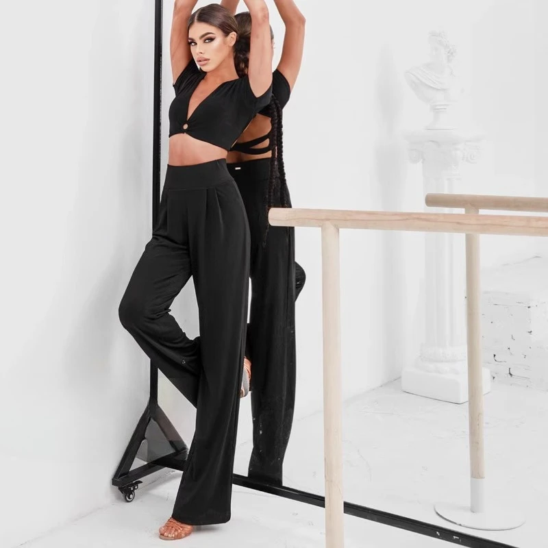 Summer Latin Dance Pants for Women Breathable High-waists Professional Cha-cha Samba Rumba Training Performance Dance Long Pants