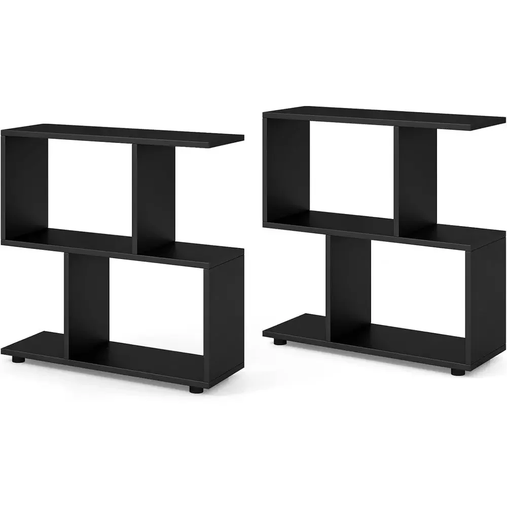 

3-Tier Wooden S-Shaped Bookshelf Set, 24 Tall with Thick Foot Pads, Freestanding Open Shelves, Nightstand or Floor Display, Blac