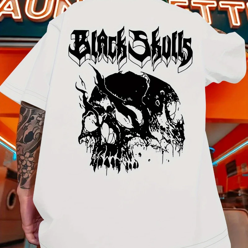 

Summer Hot Selling Men's Casual T-shirt with Punk Style Skull Pattern Printed on The Front and Back, Suitable for Casual Sports
