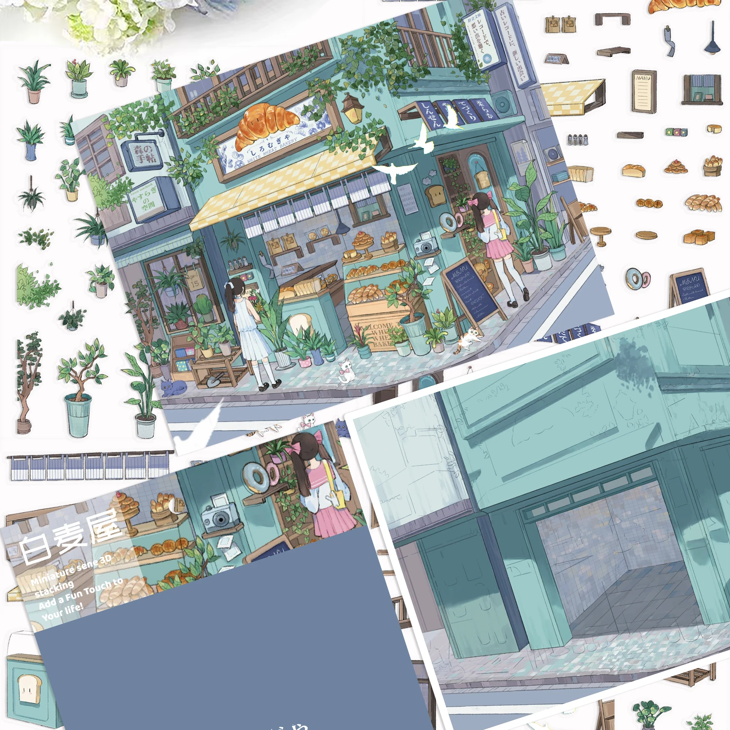 1 Set Kreatives Cartoon 3D-Landschafts-Stickerbuch DIY Hütten-Szenen-Aufkleber Miniaturhaus-Aufkleber Hütten-Szenen-Schreibwarenaufkleber – Detail 3