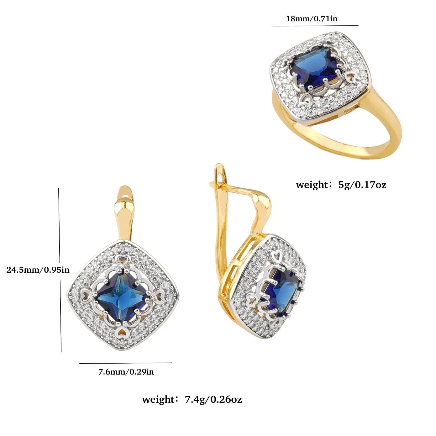 New Vintage Style Hoop Earrings Ring Sets For Woman Copper Inlaid Zircon Plated 14K Gold 2 Color For Party Wedding Unique Gifts