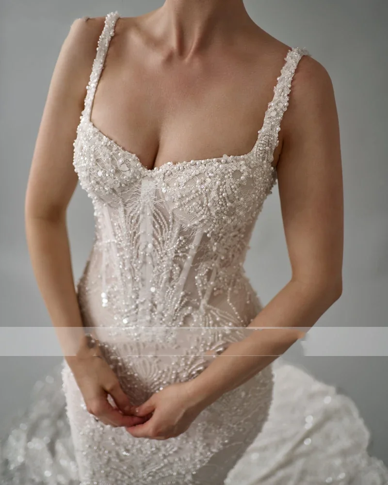 Flavinke, очаровательное сексуальное свадебное платье русалки с вышивкой, кружевное свадебное платье на тонких бретельках, труба, 2025