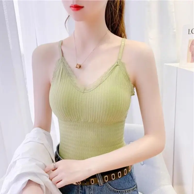 Summer Sexy Lace Tank Top Women Slimming Tanks Bra Underwear All-match Casual Comfortable Sling Sleeveless Thin Strap Camisole