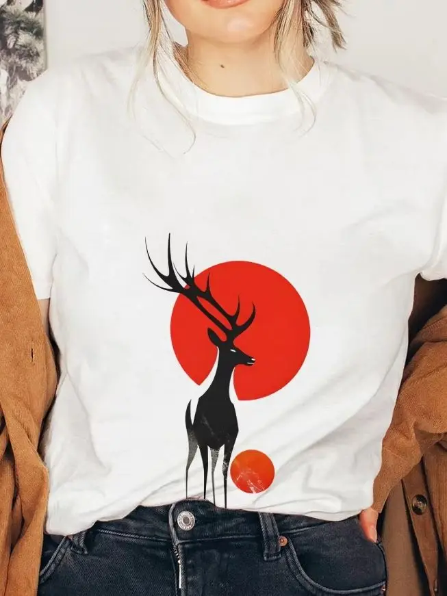 

Elk Pattern, Cute and Unique T-Shirt, T-Shirt Women, Y2k Graphic Tee, Hand-Painted Bunny, Korean Style, Oversized, Summer 2025