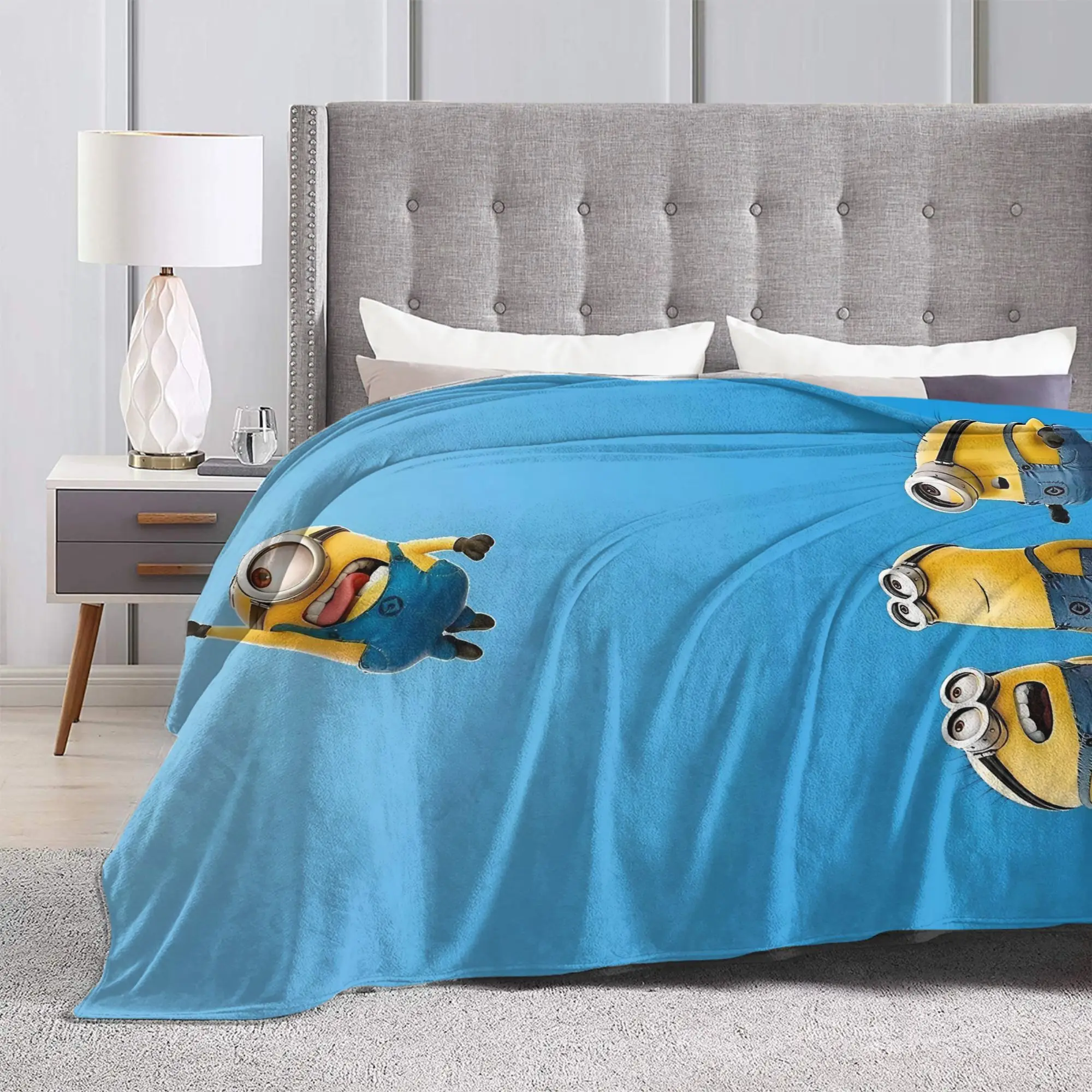 Cute Anime M-Miniones Blankets Flannel Spring/Autumn  Multi-function Ultra-Soft Throw Blanket for Home Outdoor Quilt
