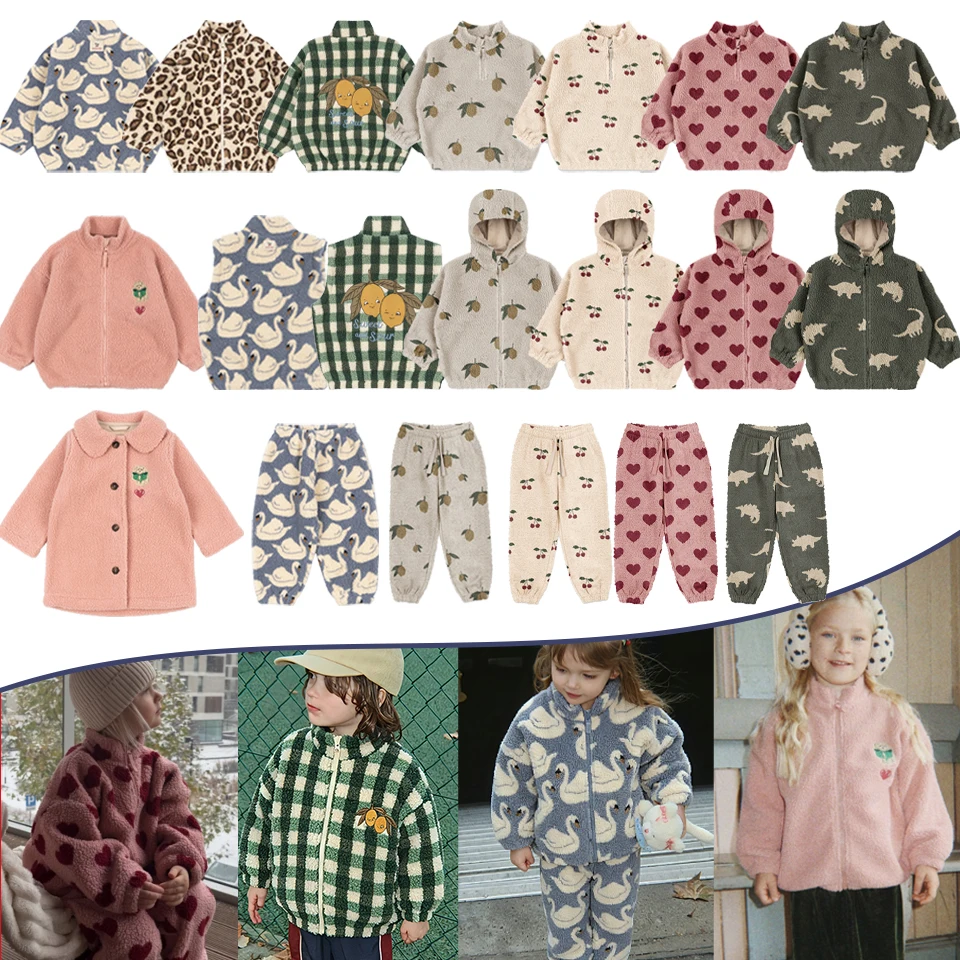 2026 KS New Autumn Winter Girls Swan Lambswool Beetle Jackets Coat Kids Clothes Boys Warm Cartoon Outerwear Children's Coats