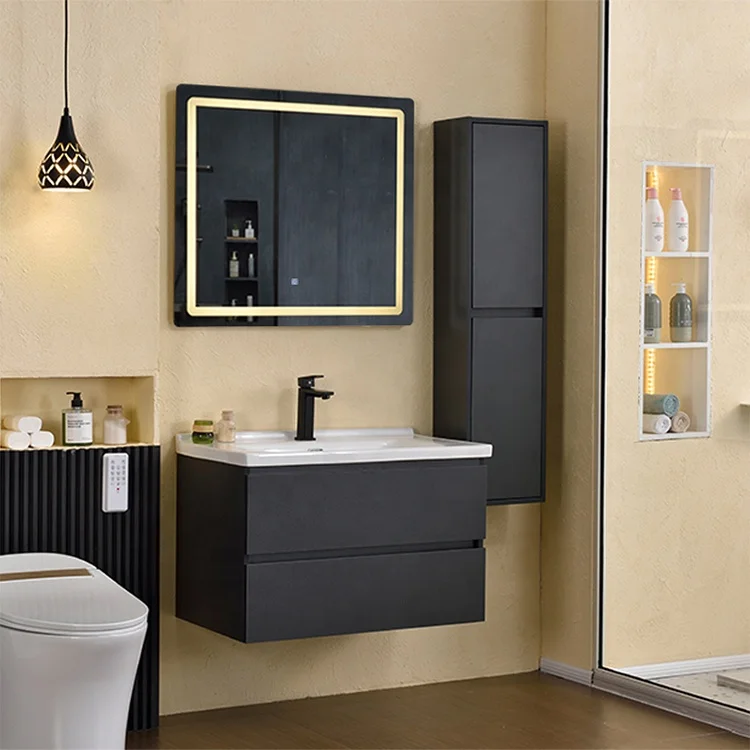Wall Mounted Sink Cabinet With  Light Cabinet Furniture Vanity Bathroom Cabinet Double Layer Mute Drawers Bathroom Mirror
