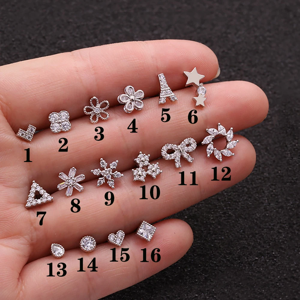 1Piece 99% Pure Titanium Medical Metal Stud Exquisite Heart Drop Flower Earring for Women Helix Cartilage Ear Piercing Jewelry