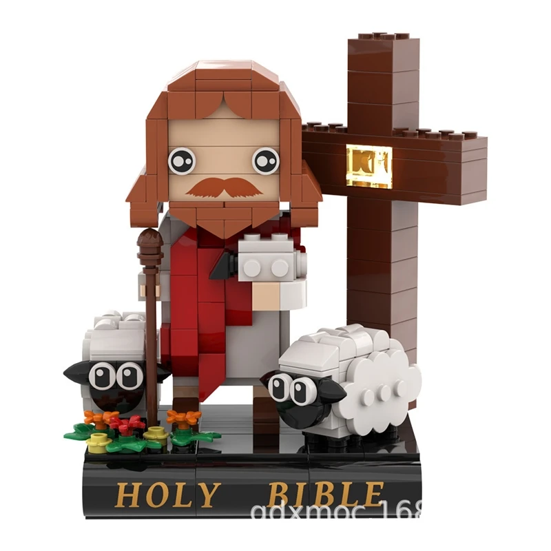 MOC الكتاب المقدس الراعي اللبنات الجمعية مجموعة المهد تمثال لعبة للأطفال البالغين المنزل الجدول عرض هدية الكريسماس #5
