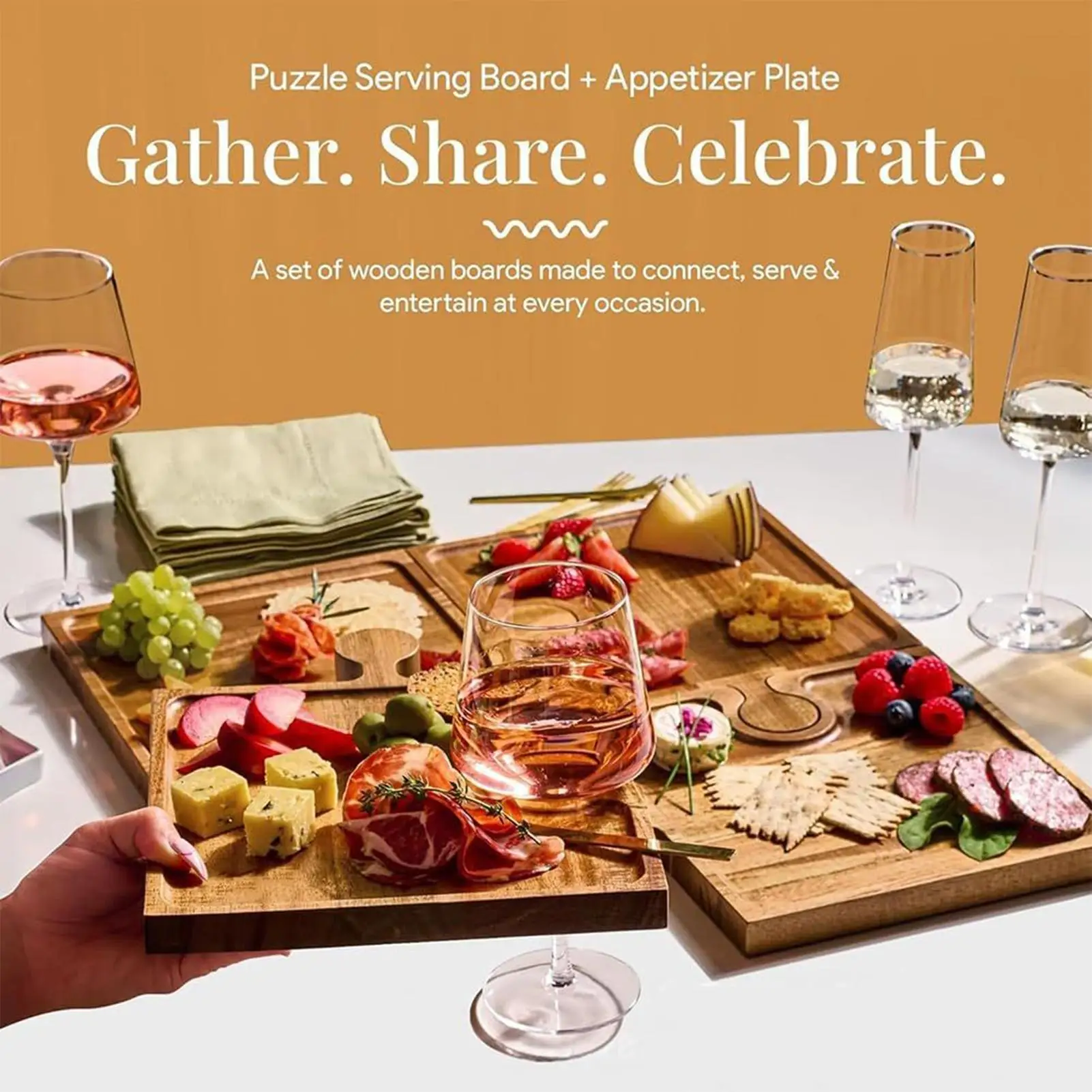 

Puzzle Food Display Tray Wooden Charcuterie Board Snack Serving Tray Food Platter Appetizer Board For Meat Fruit Cheese Snack