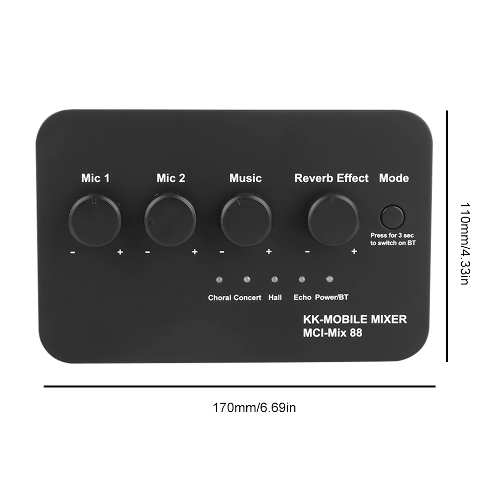 Portable Karaoke Microphone Mixer AUX IN/OUT BT Connection with 2 Mic Inputs Digital Audio Mixer for Karaoke Smart TV PC Speaker