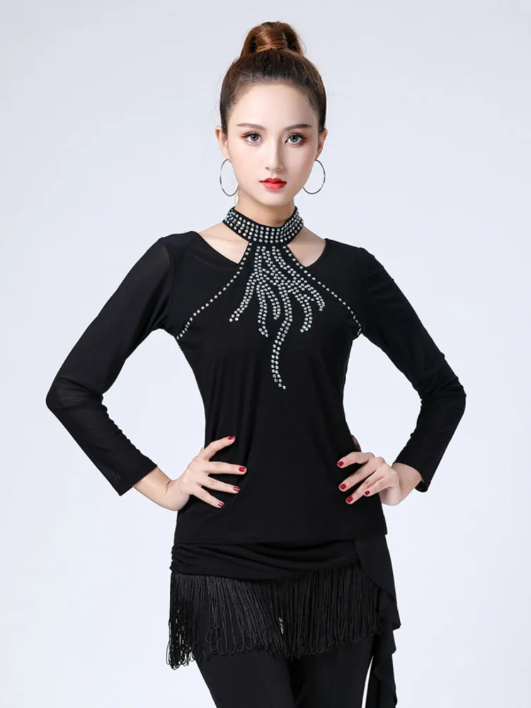 

Rhinestones Ballroom Standard Tops Waltz Competition Dance Ball Room Jazz Solid Color Pants Women Modern Belly Costume Latin