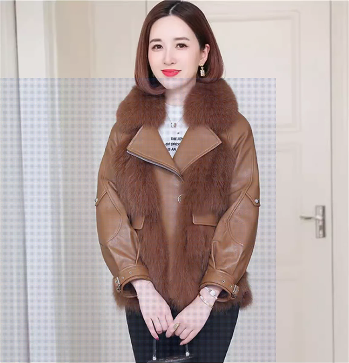 Chaqueta de cuero Haining para mujer, traje de piel integrada, cuello ajustado, abrigo versión coreana, otoño e invierno, nuevo