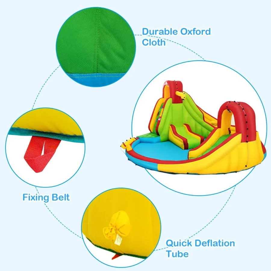 Aufblasbare Wasserrutsche, aufblasbare Hüpfburg mit zwei Rutschen, Spritzbecken, Kletterwand, Wasserkanone, Wasser für den Innen- und Außenbereich