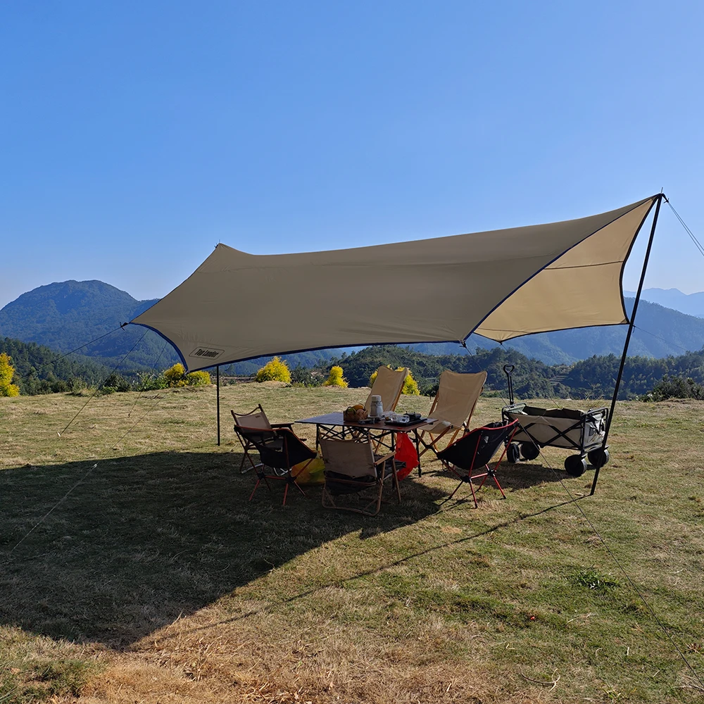 Große achteckige Campingplane 5,1x5,1m, silberbeschichtet, wasserdicht, Sonnenschutz (mit 2,8m Stangenset / 17x17ft Planenmaterial) – Detail 36