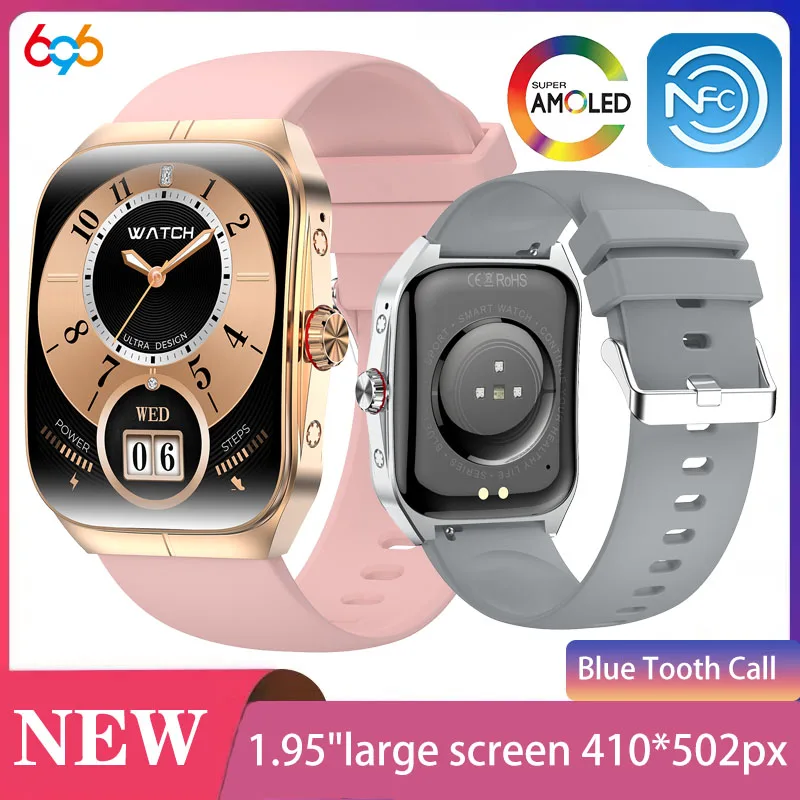 

New AMOLED Screen Sports Health Watches Men Women Blue Tooth Call NFC Heart Rate Voice Assistant Smartwatch Waterproof Music