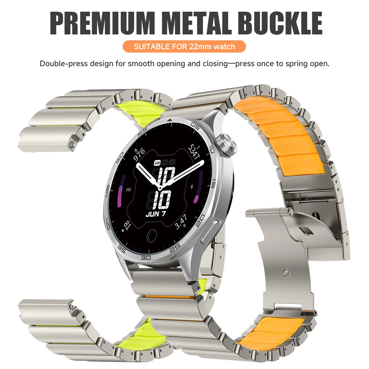 

Металлический ремешок 22 мм для Huawei Watch GT6Pro/GT6/GT5/GT4 46 мм, титановый каучуковый ремешок Ultimate для Amazfit Watch Balance Active, браслет