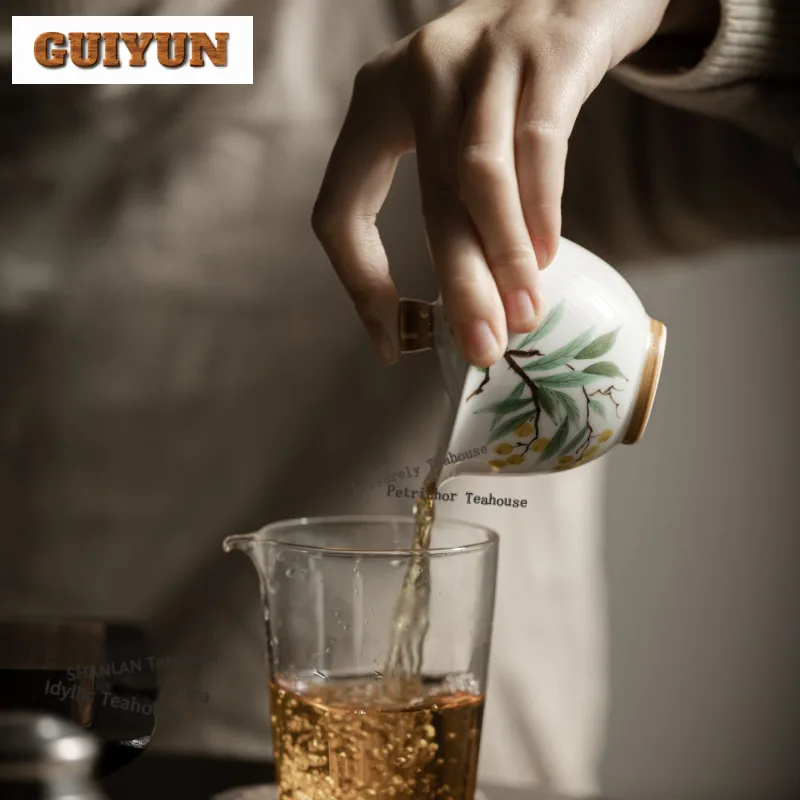 130ml Hand-painted Loquat Gaiwan Zen Heat Insulation Tea Tureen Tea Bowl With Lid Kit Tea Maker Cover Bowl Tea Items Collection