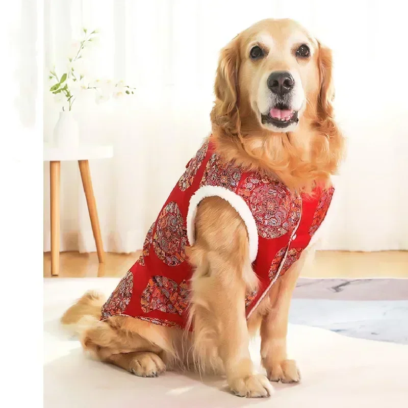 Chinese New Year Dog Clothes Tang Suit Small Medium Big Large Dog Clothing Coat Cheongsam Corgi Husky Golden Retriever Costume