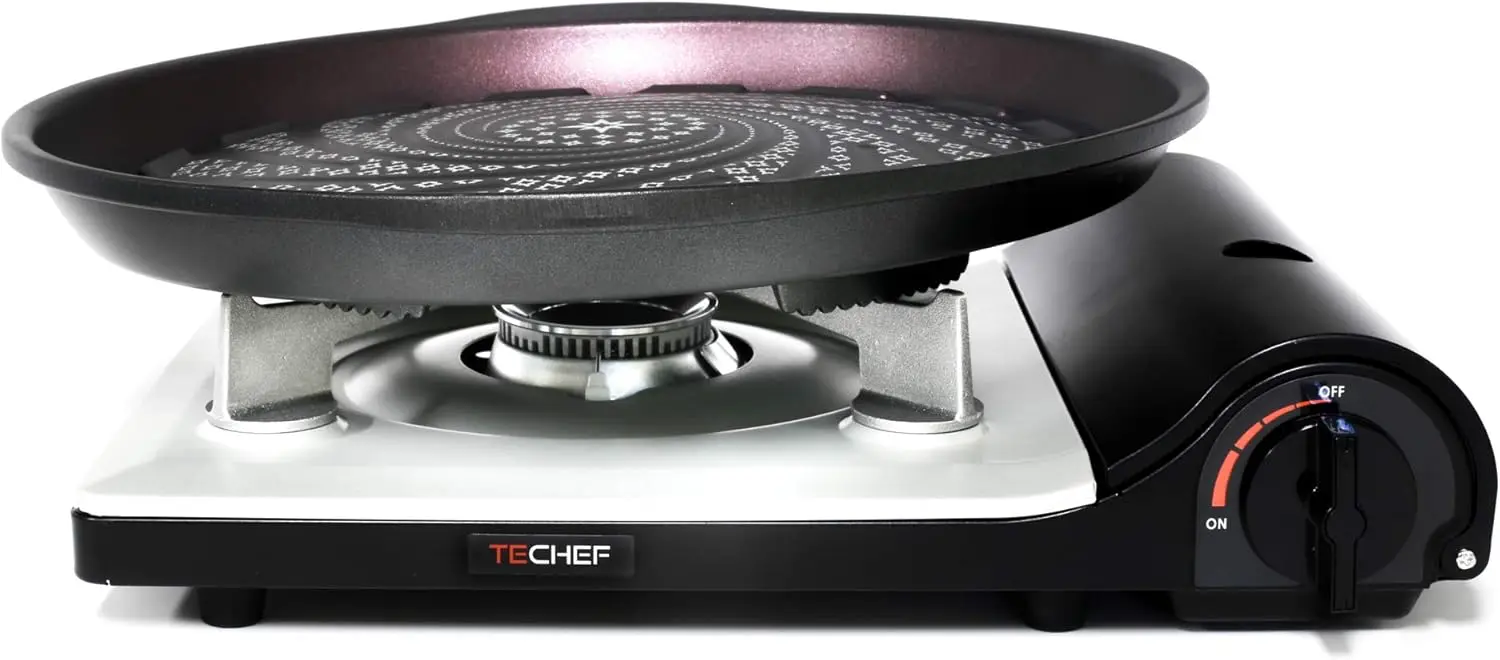 

TECHEF - Stovetop Korean BBQ Non-Stick Grill Pan with Agni Portable Gas Stove Burner, Made in Korea