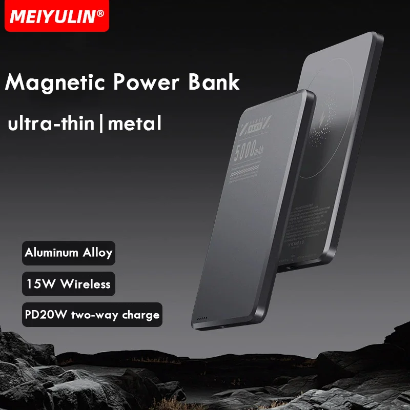 

5000mAh Portable Ultra-thin Power Bank Magnetic Wireless Metal Fast Charger External Spare Battery For iPhone 16 Samsung Xiaomi