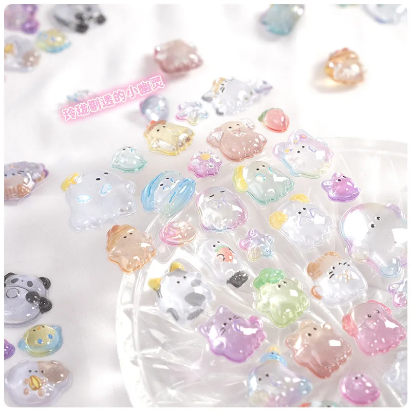 

Student Kawaii 3D Relief Scrapbook Sticker Jelly Cartoon Animal Ghost Journaling Sticker DIY Decor Kpop Stationery Sticker