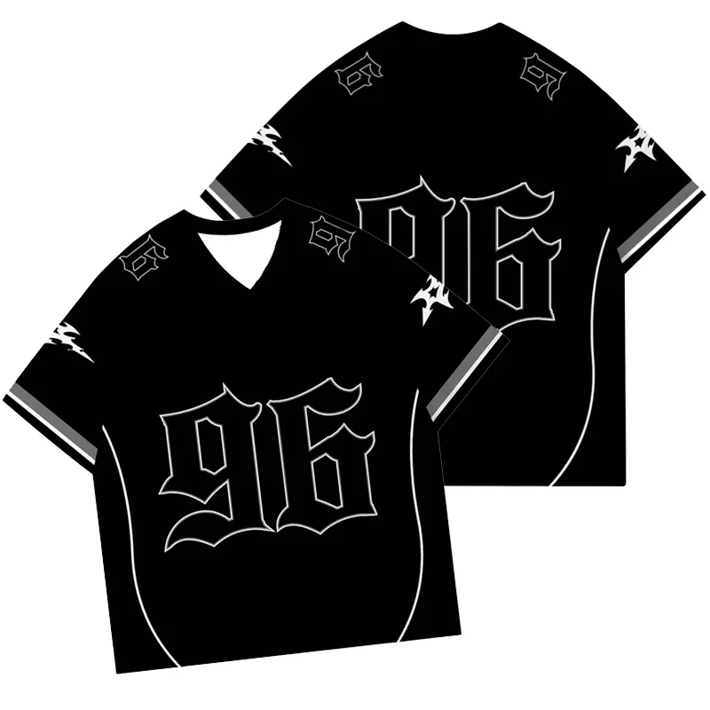 Herren-T-Shirt mit Gothic-96, Zahlen-3D-Druck und aufwendigen grafischen Details, lässiges Streetwear-Mode-Top für trendige Outfits