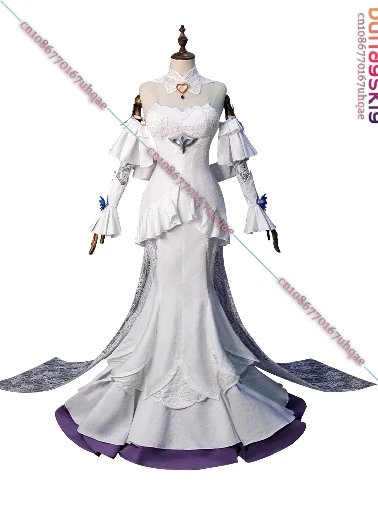 أزياء كوسبلاي كريستال روز سونا التأثيرية لعبة دوري الأساطير ملابس لعب الأدوار فستان أبيض طقم شعر مستعار أنيمي للحفلات Unifo