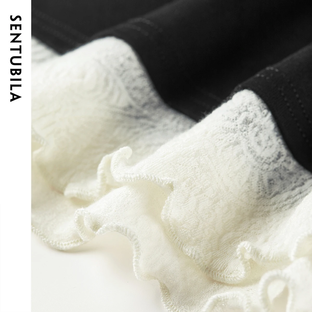 Sentubila roupas femininas rendas emenda malha topo 2025 outono inverno elegante comute slash neck pullovers 153sh2838