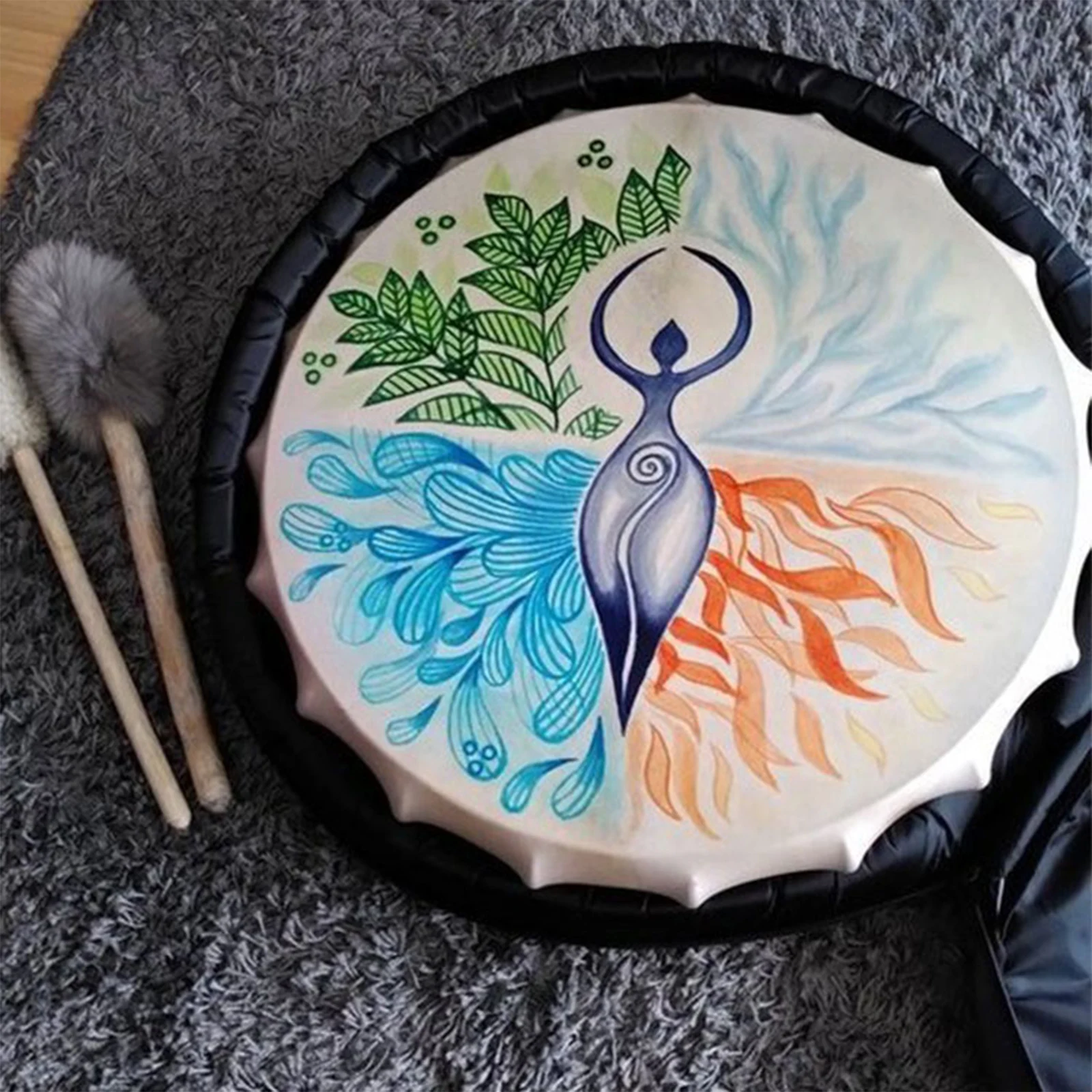 Vintage Vegan Shaman Drum Tree Of Life Siberian Drum Drum Hammer Home Decor Musici Party Sound Healing Tool Handcrafted Ornament