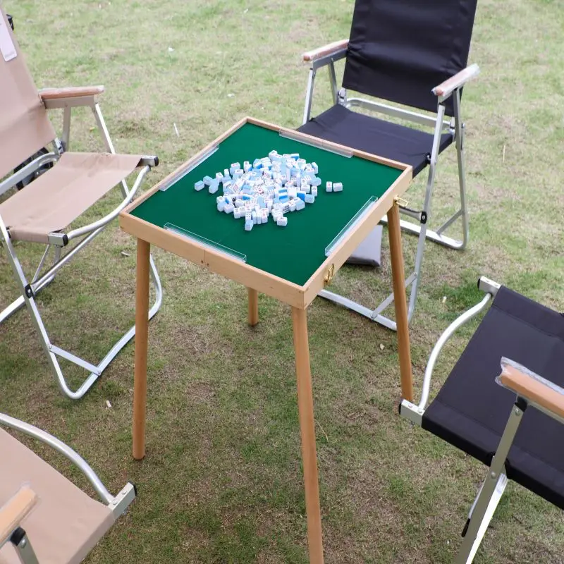 Indoor and Outdoor Games Table Simple Folding Mahjong Table with Cup Holder Outdoor Entertainment Wooden Games Table